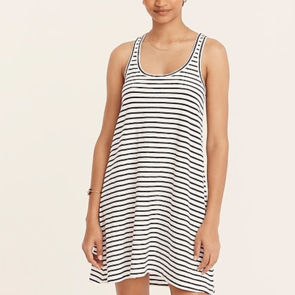 J crew swingy mini tank dress white navy stripes